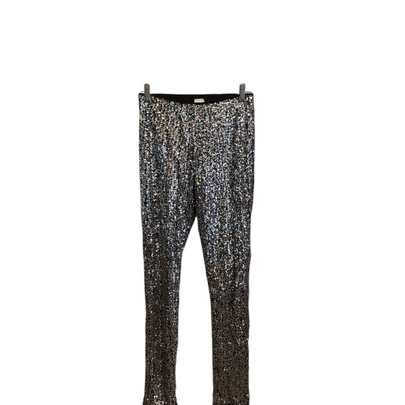 Festive Silver sequin legging statement pants holiday attire christmas NYE Glam - Picture 2 of 8